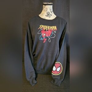 Marvel Spiderman Embroidered Black Crew Neck Sweatshirt Size Large